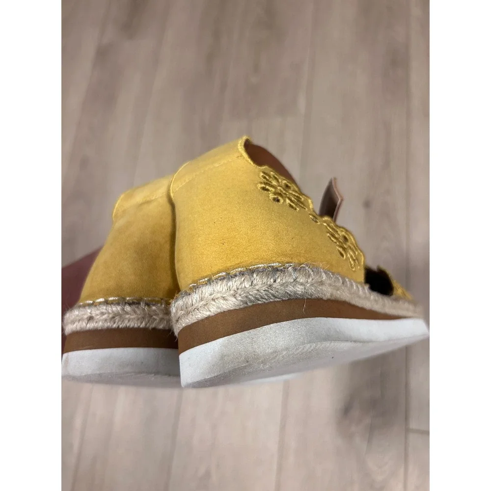 Torrid Mustard Yellow Eyelet Embroidered Espadrille Ankle Strap Flats 10W